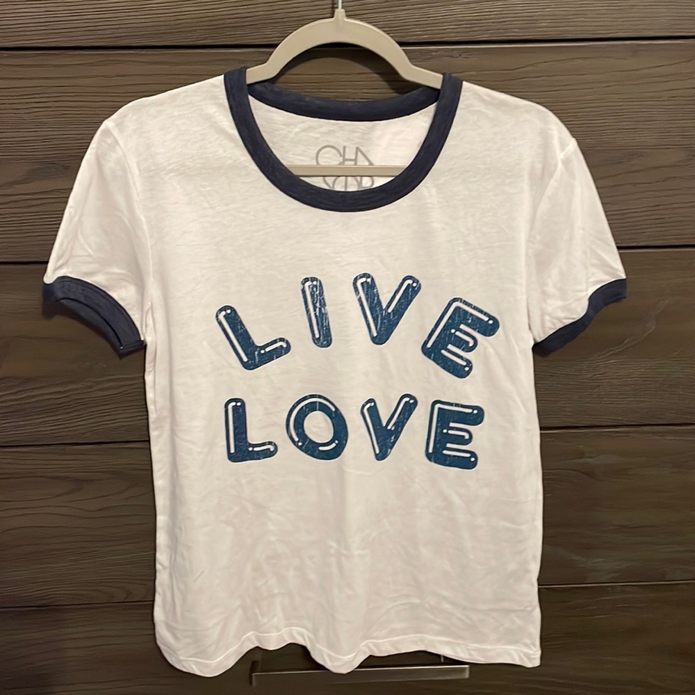 NWT Chaser Live Love Short Sleeve Ringer Tee Sz M